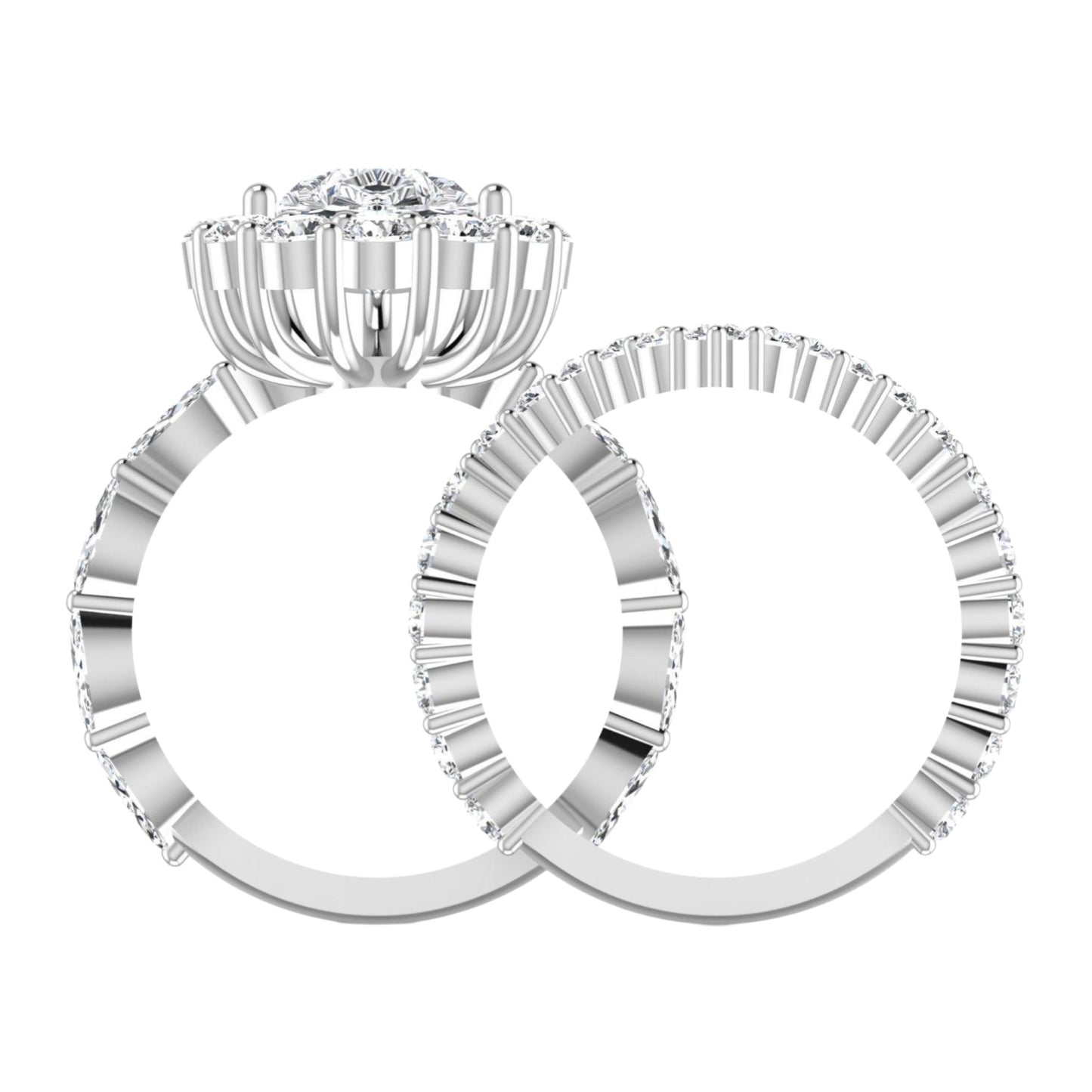 Two silver rings with intricate designs on a white background
