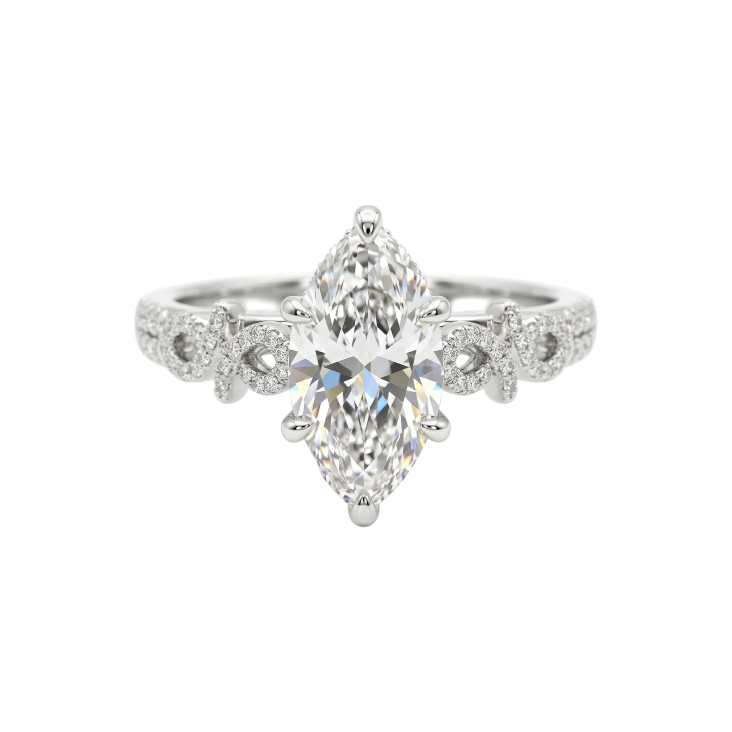 Infinie Signature Marquise Cut Moissanite Engagement Ring in 925 Sterling Silver