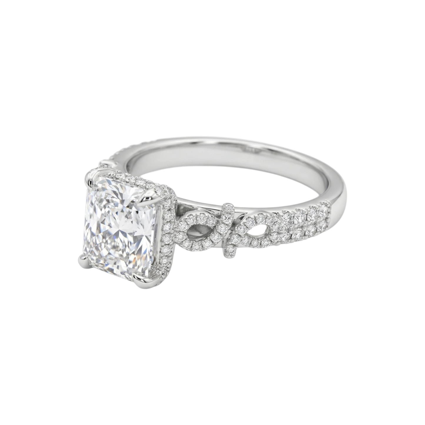 Diamond ring with a white gemstone on a white background