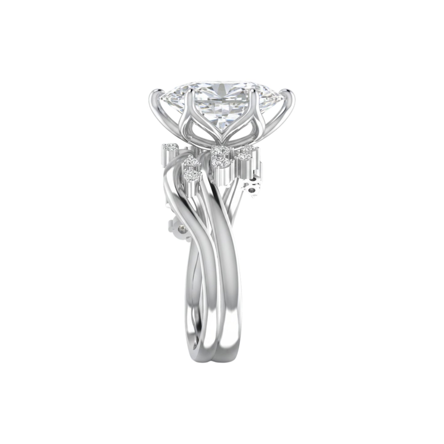 Silver ring with a diamond on a white background