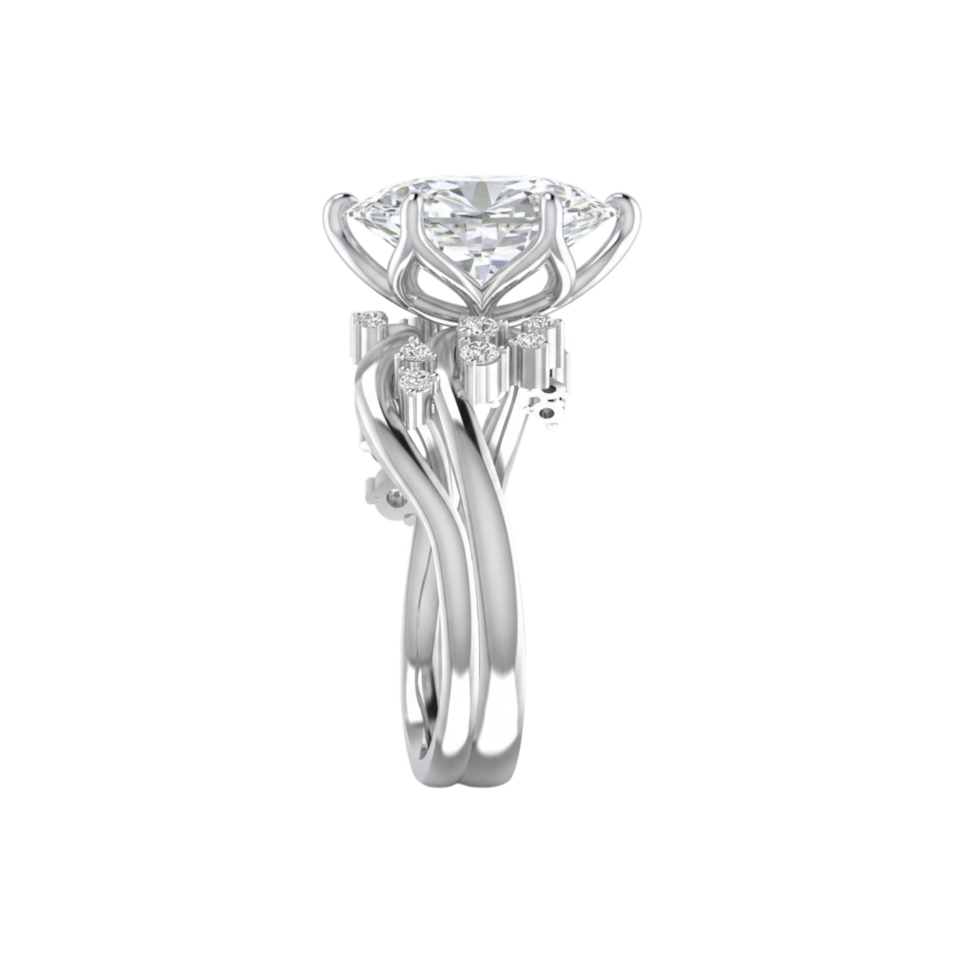 Silver ring with a diamond on a white background