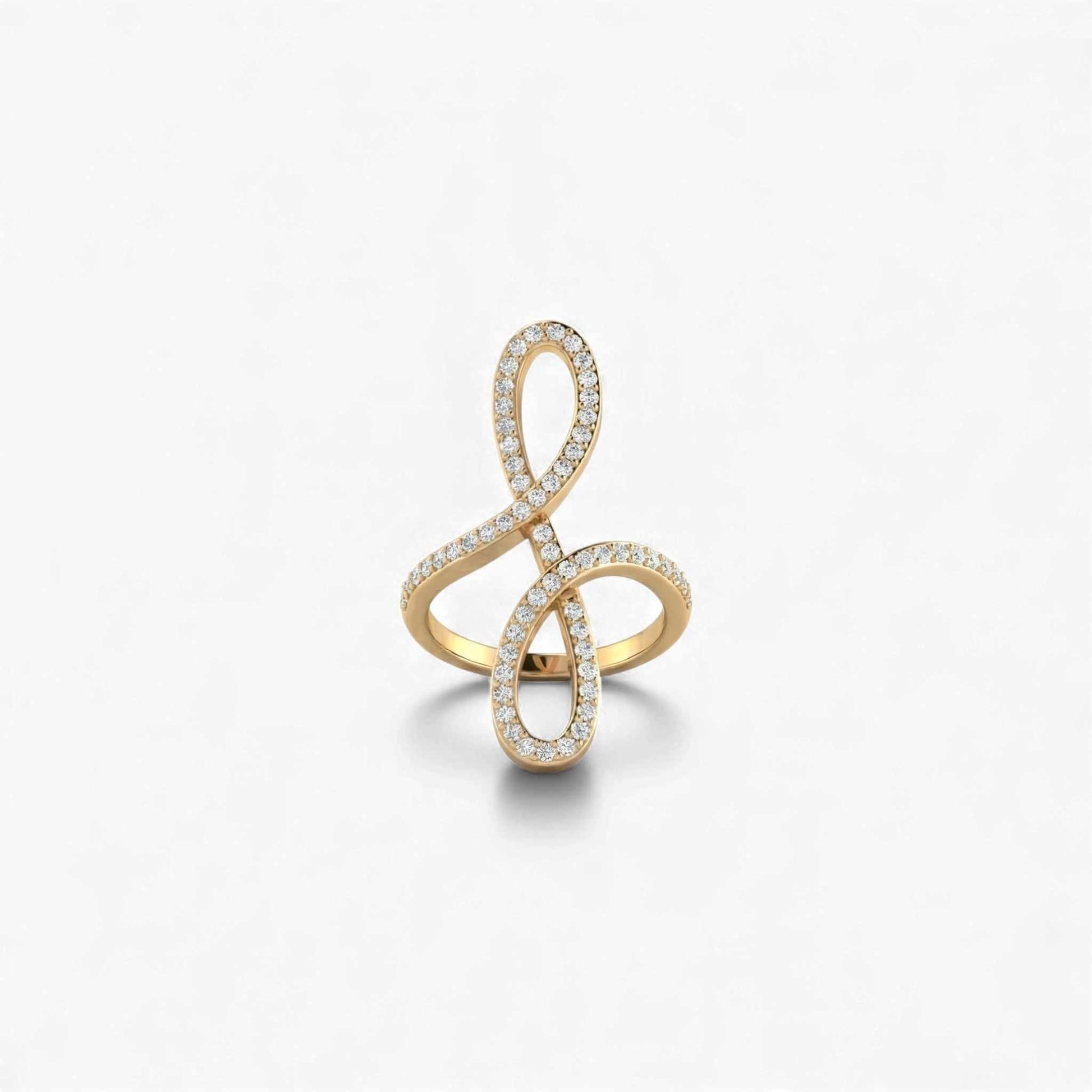 Gold ring with diamond accents on a white background