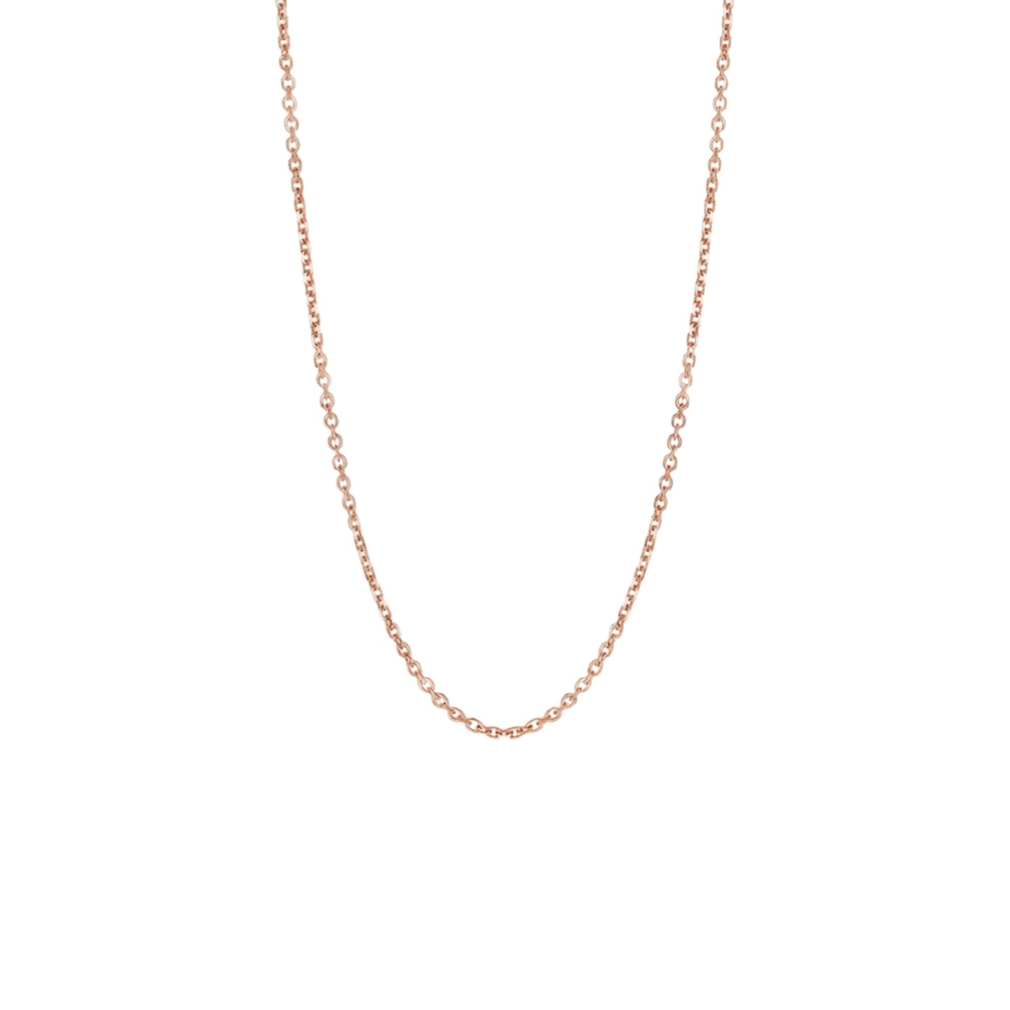 Rose gold chain necklace on a white background