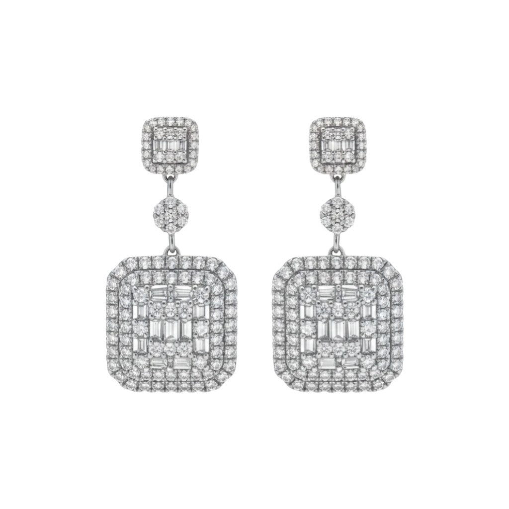 Pair of diamond earrings on a white background