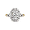 Diamond ring with a central gemstone and smaller stones on a white background