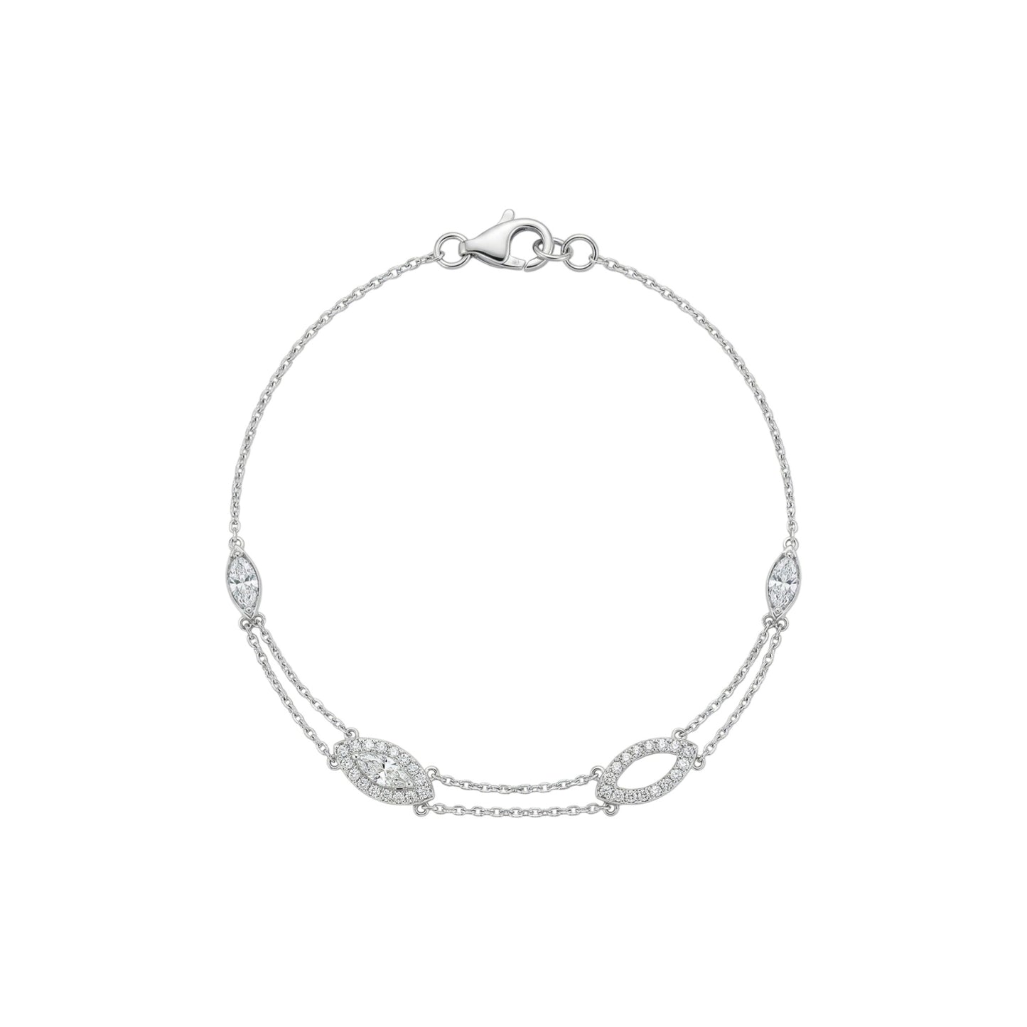 Silver bracelet with intricate design on a white background