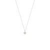 Silver necklace with a small round pendant on a white background