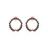 Pair of hoop earrings with black beads on a white background