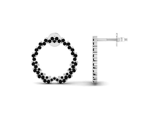 Black beaded hoop earring and silver bar earring on a white background