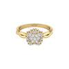 BOZ Forever Moissanite engagement ring in 18KT gold with twisted band and cluster of sparkling stones