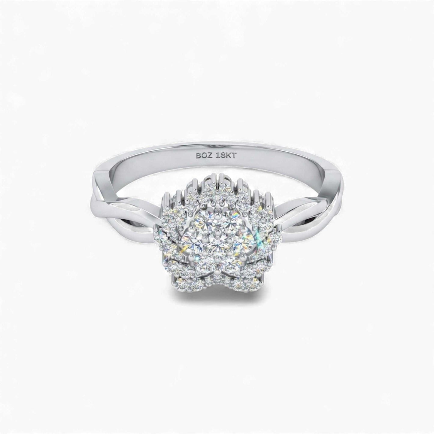 Silver ring with a diamond on a white background