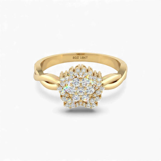 BOZ Forever Natural Diamond engagement ring in 18KT gold with radiant floral cluster and twisted band