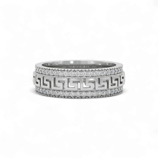 Greek Key CZ Titanium Band