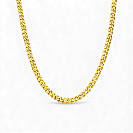 Gold chain necklace on a white background
