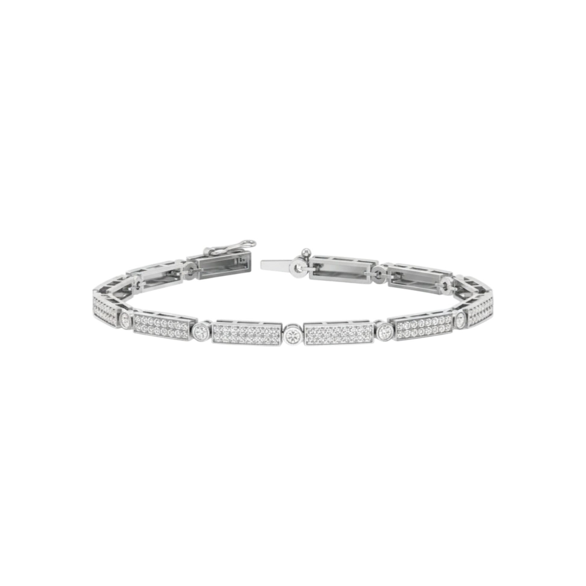 Silver bracelet with clear stones on a white background