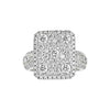 Silver ring with diamond accents on a white background