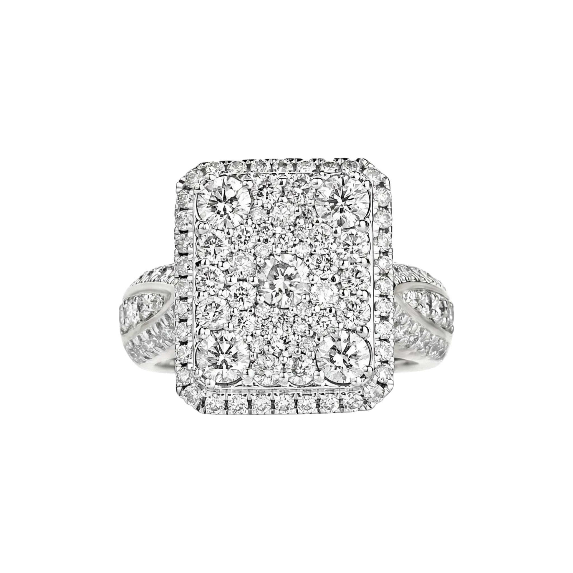 Silver ring with diamond accents on a white background
