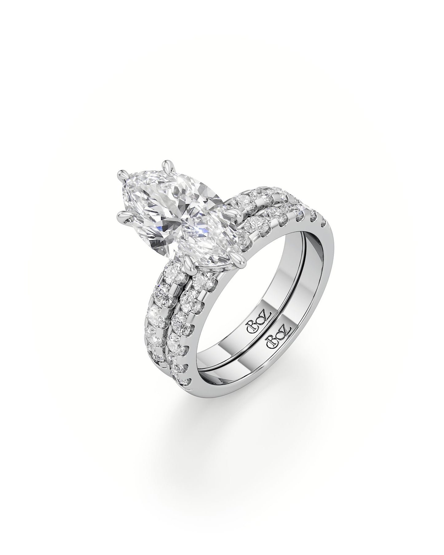 Diamond ring with 'Boussac' branding on a white background