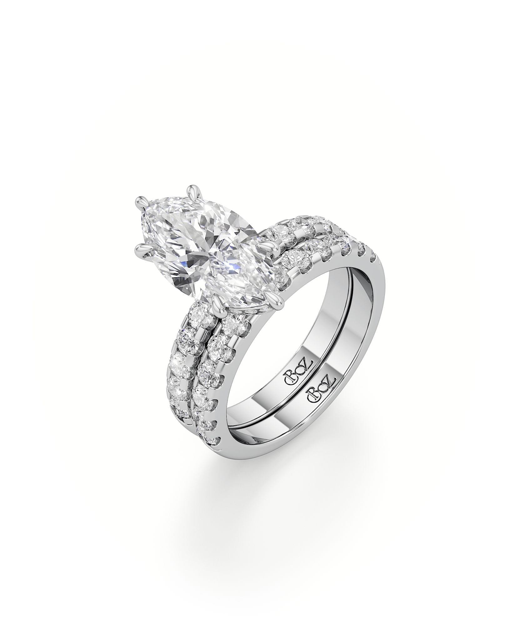 Diamond ring with 'Boussac' branding on a white background