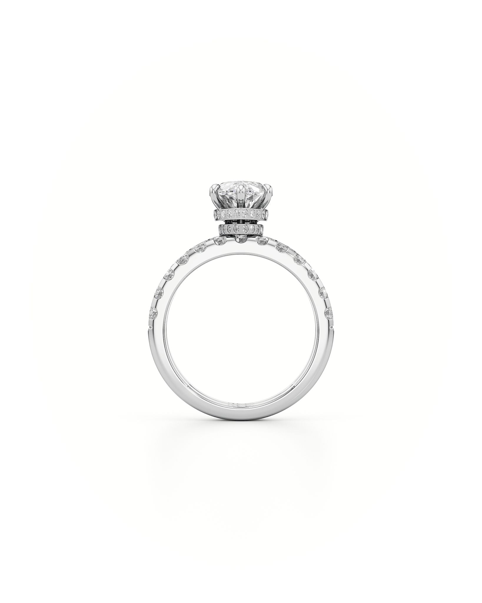 Silver ring with a diamond on a white background