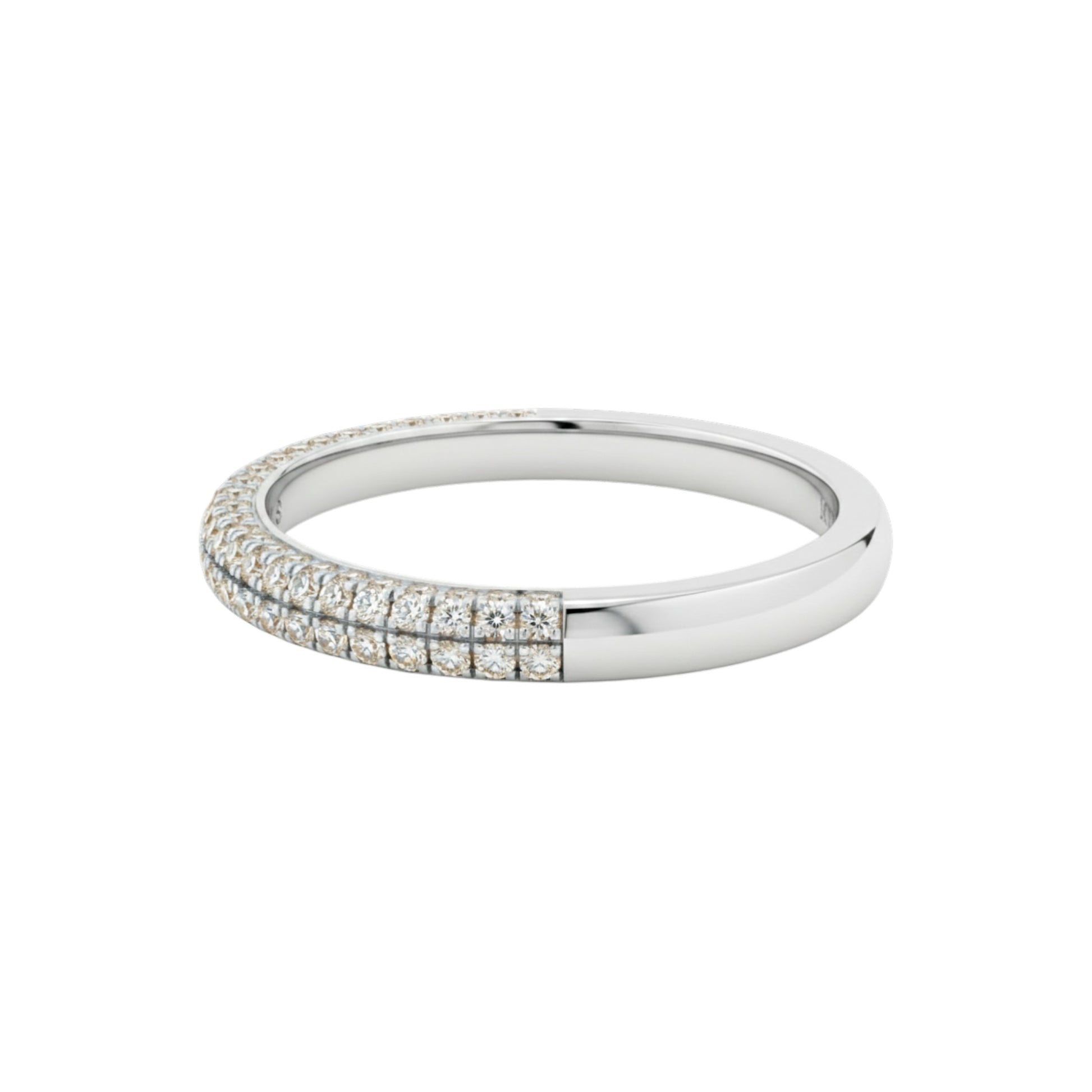 Silver ring with small diamonds on a white background