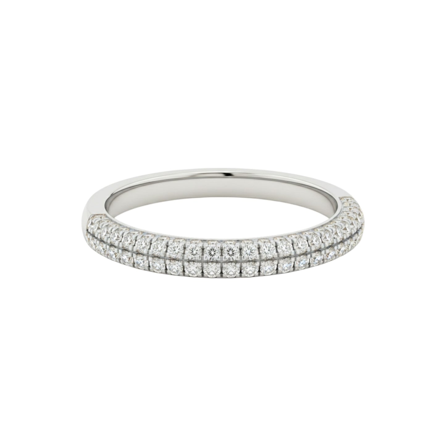 Silver ring with small diamonds on a white background
