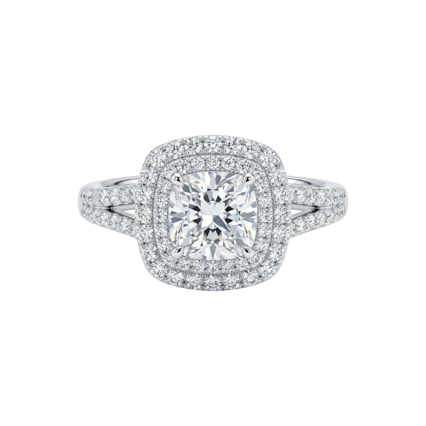 Audre Round Cut Moissanite Engagement Ring in 925 Sterling Silver with Cushion Halo Design