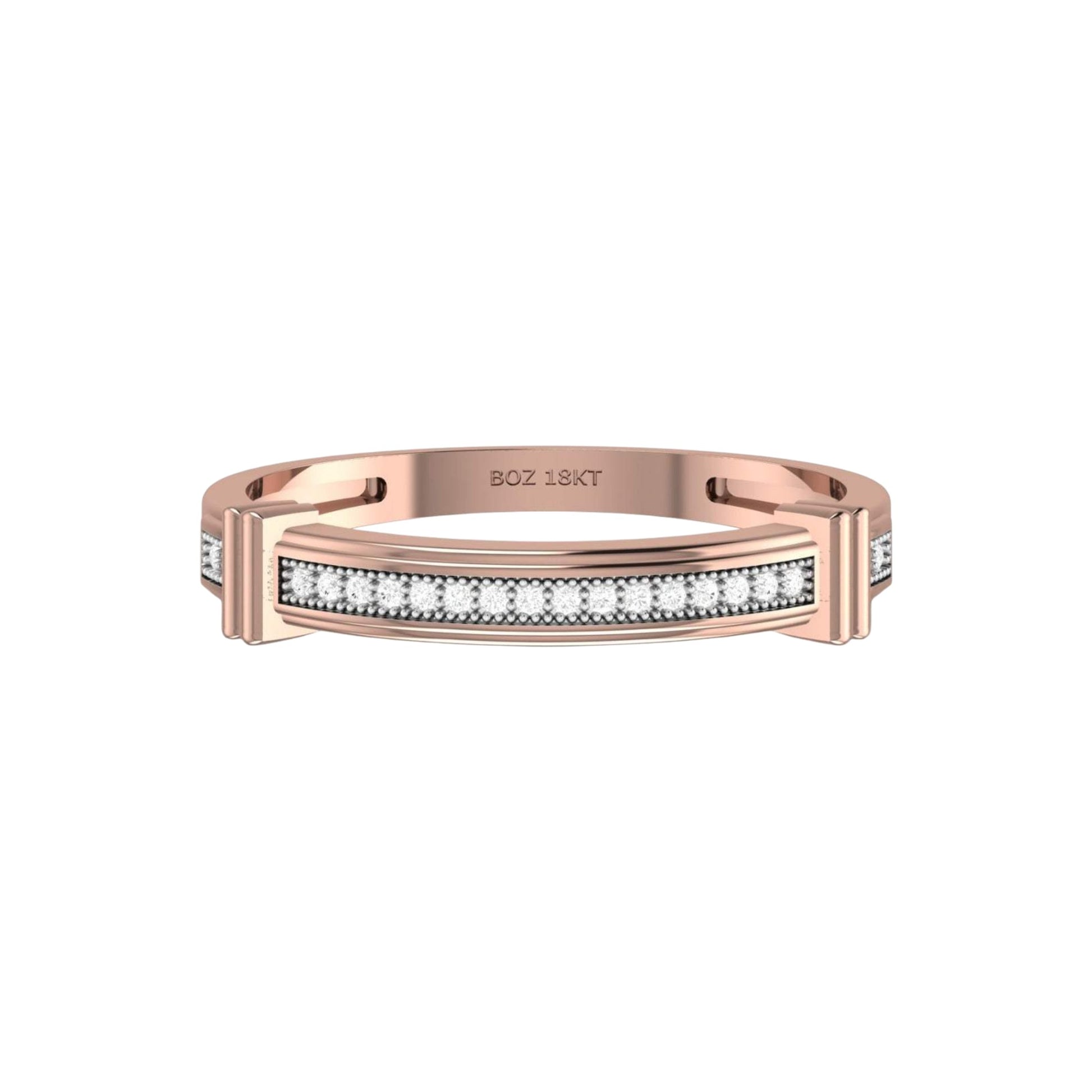 Rose gold ring with diamonds on a white background