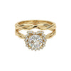 Gold ring with a diamond on a white background