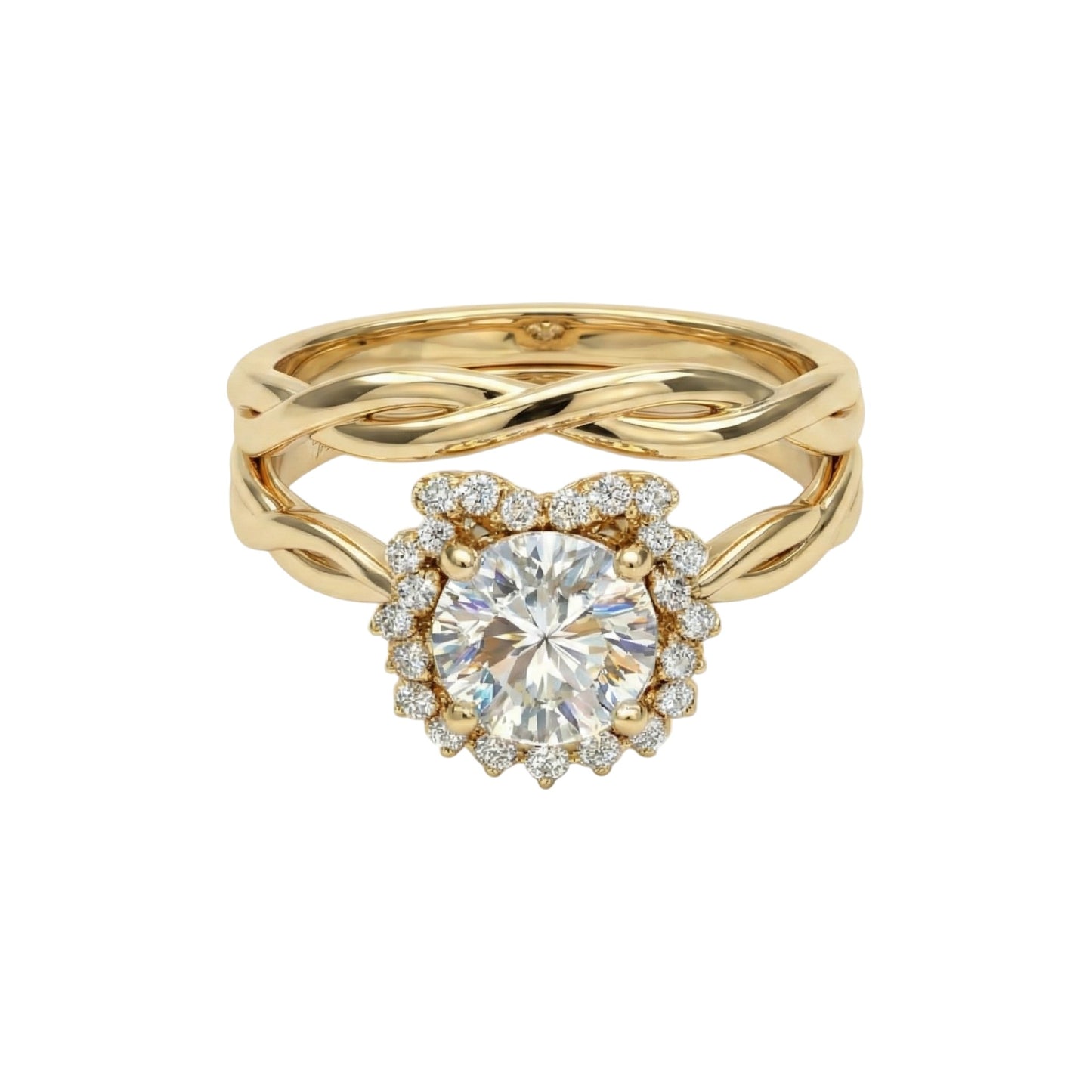 Gold ring with a diamond on a white background