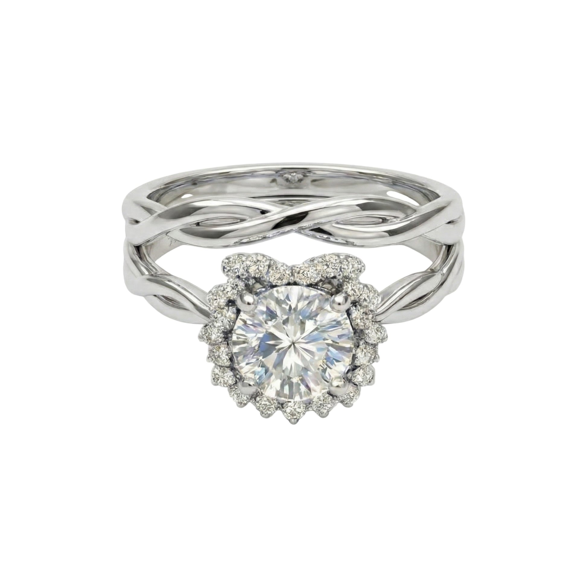 Silver ring with a diamond on a white background