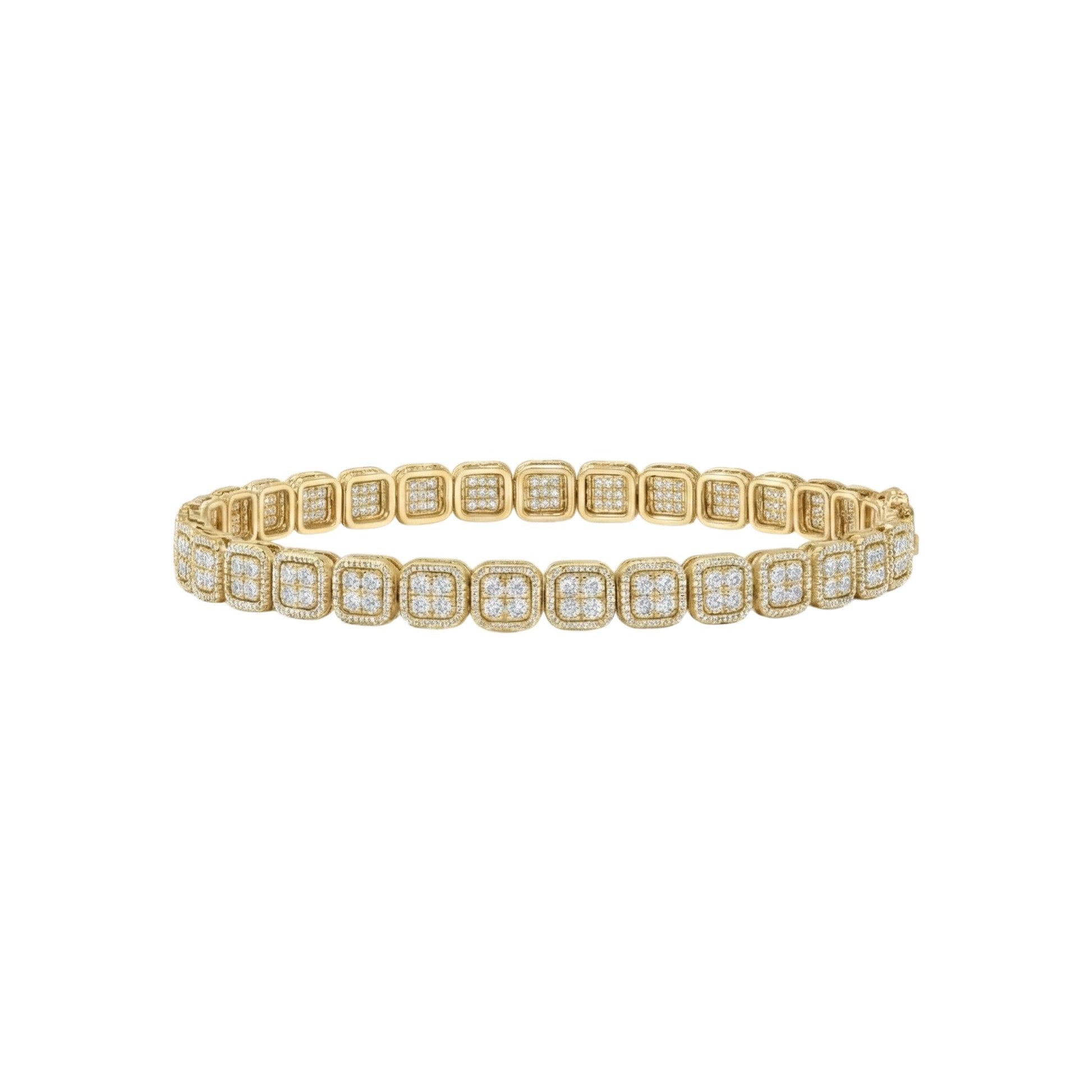 Gold bracelet with diamond accents on a white background