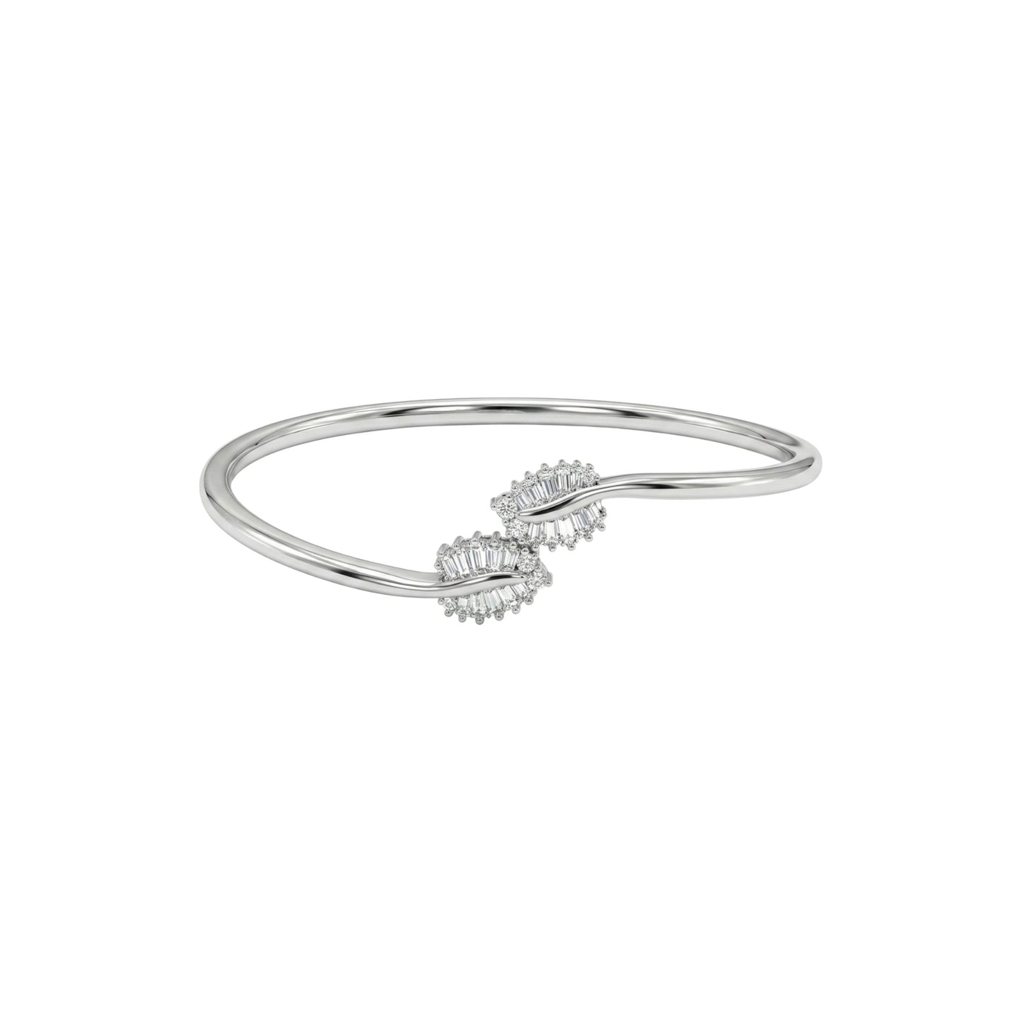 Silver bracelet with diamond accents on a white background