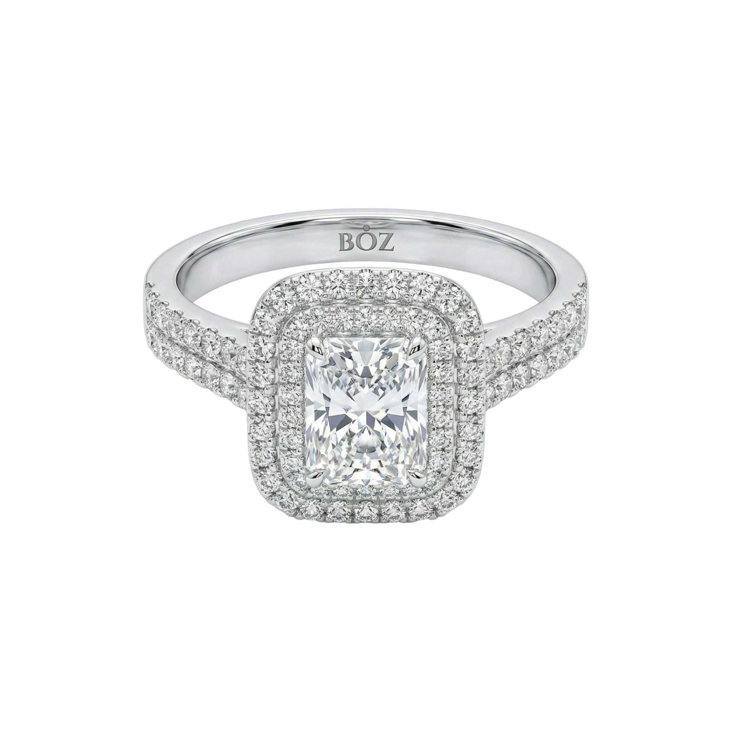 Silver ring with a diamond on a white background