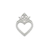 Silver heart-shaped pendant with a crown-like top on a white background
