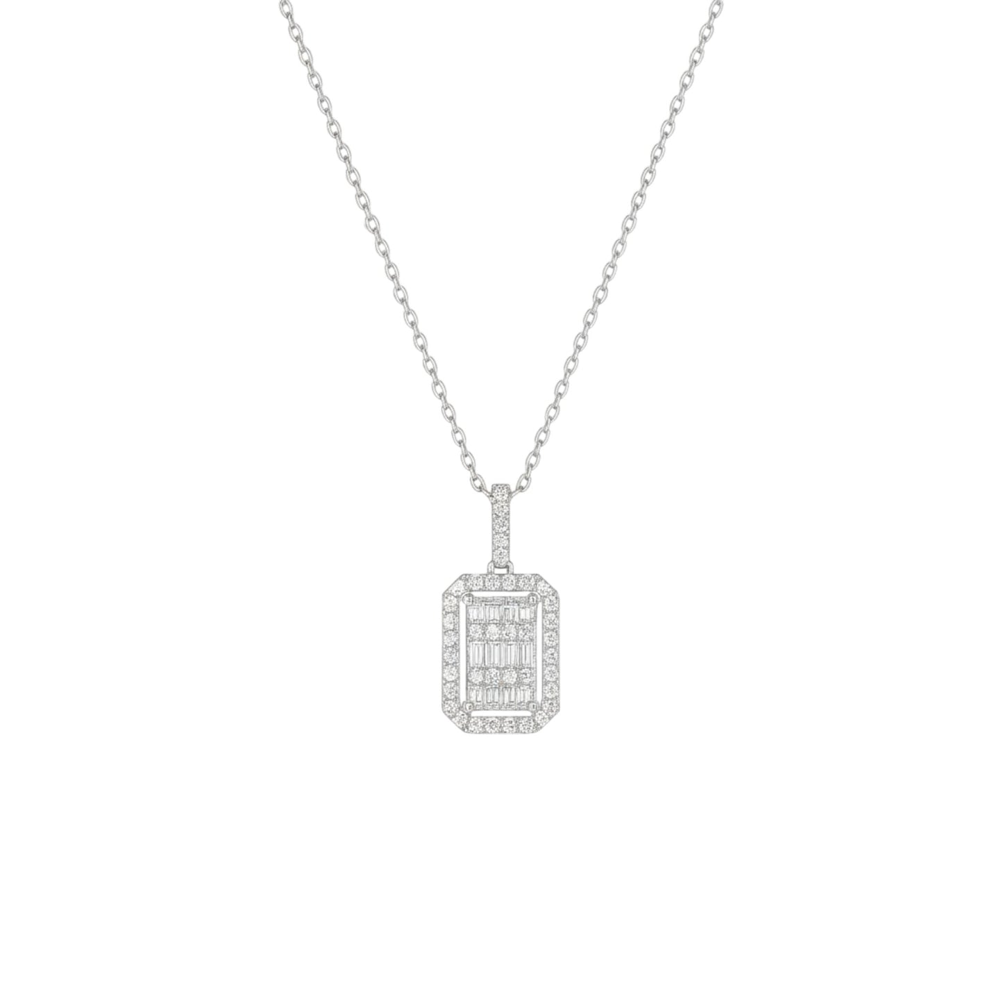 Diamond pendant necklace on a white background