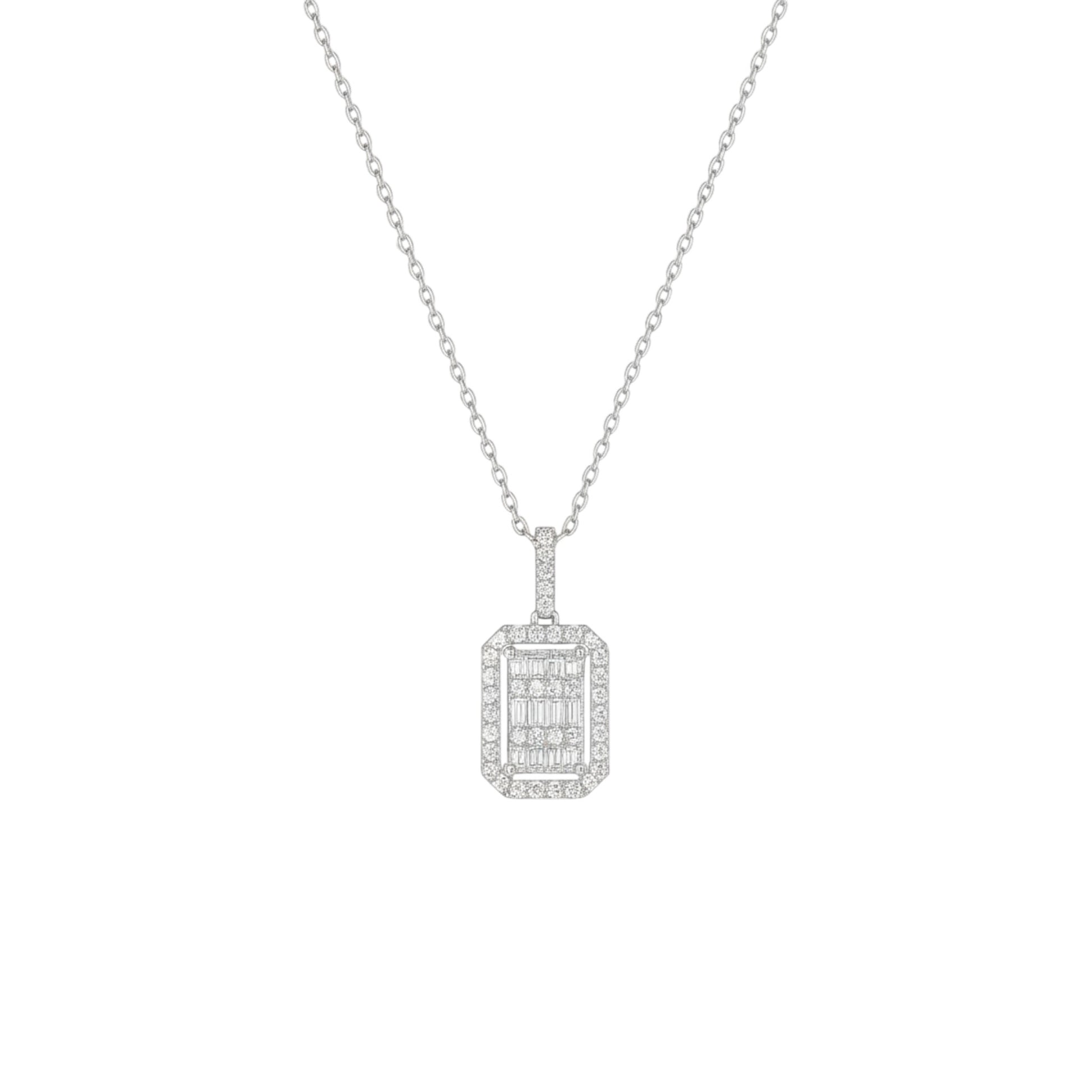 Diamond pendant necklace on a white background