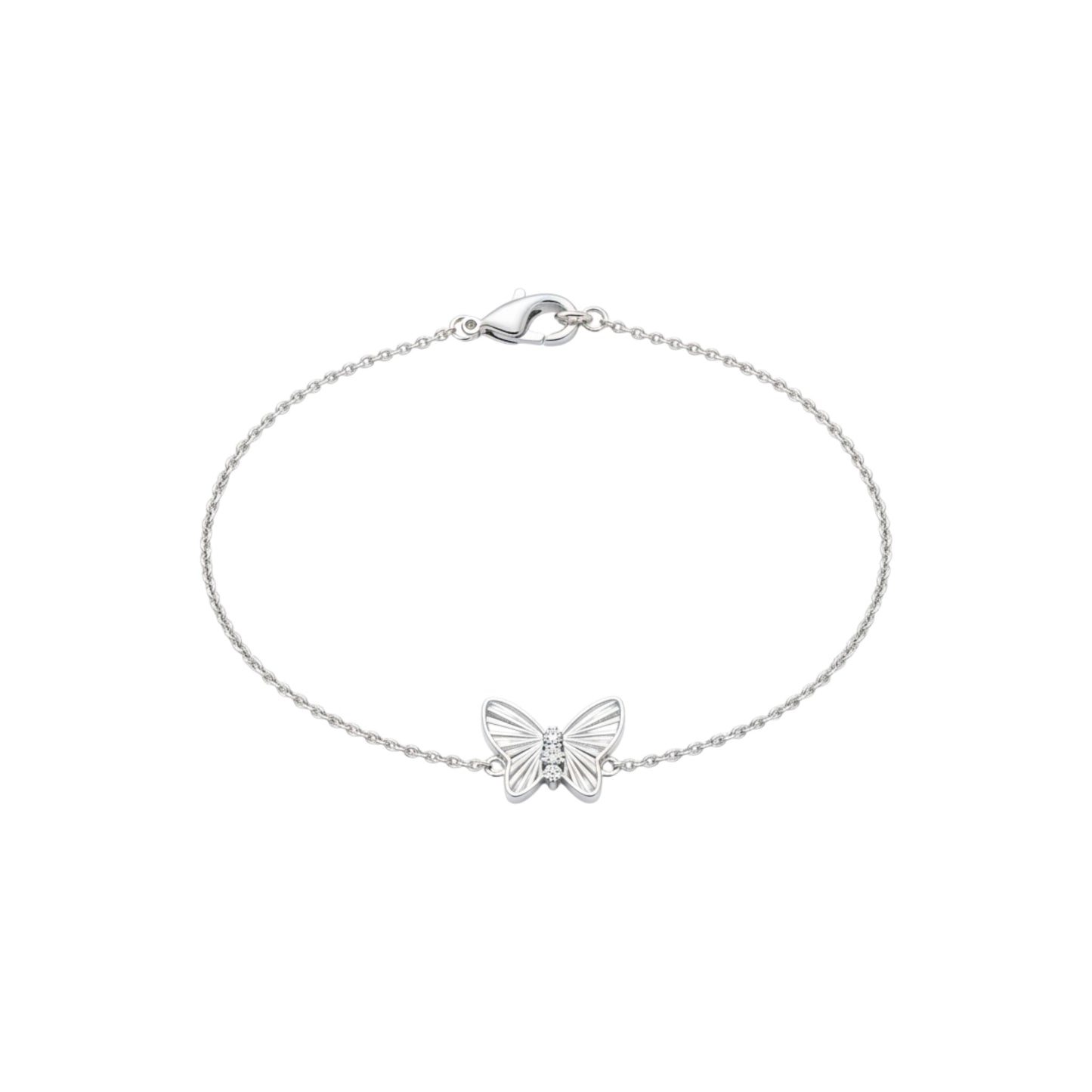 Silver butterfly bracelet on a white background