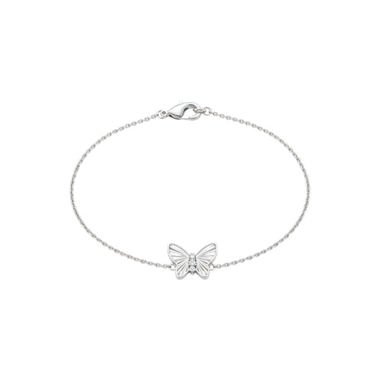 Silver butterfly bracelet on a white background