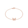 Rose gold butterfly bracelet on a white background
