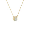 Gold necklace with a square pendant on a white background