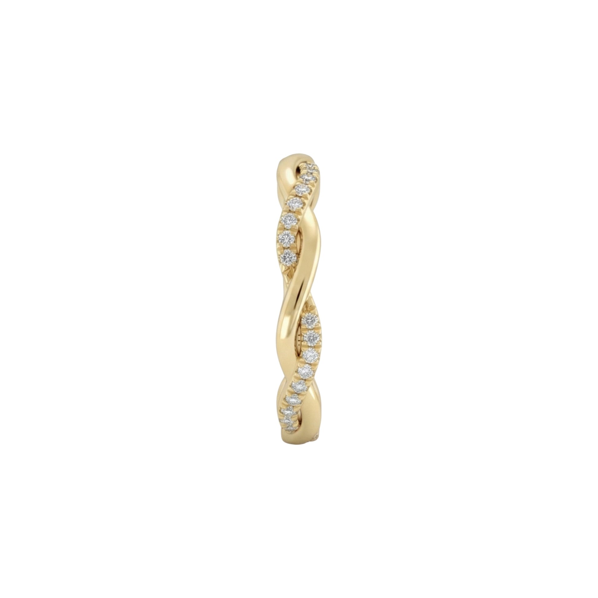 Gold earring with diamond accents on a white background