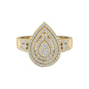 Gold ring with diamond accents on a white background