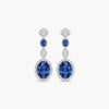 Meena Moissanite sterling silver drop earrings with blue colored gemstones and VVS1 D moissanite accents