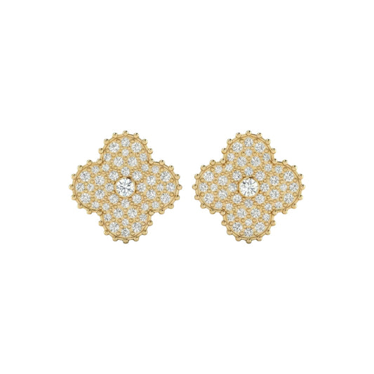 Midball Clover Diamond Stud Earrings in 18KT Gold