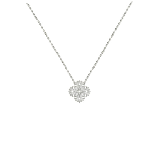 Silver necklace with a floral pendant on a white background