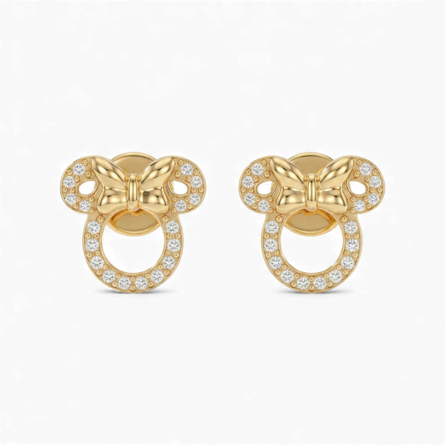Minnie Mouse Lab Grown Diamond Stud Earrings in 18KT Gold
