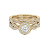 Gold ring with diamond accents on a white background