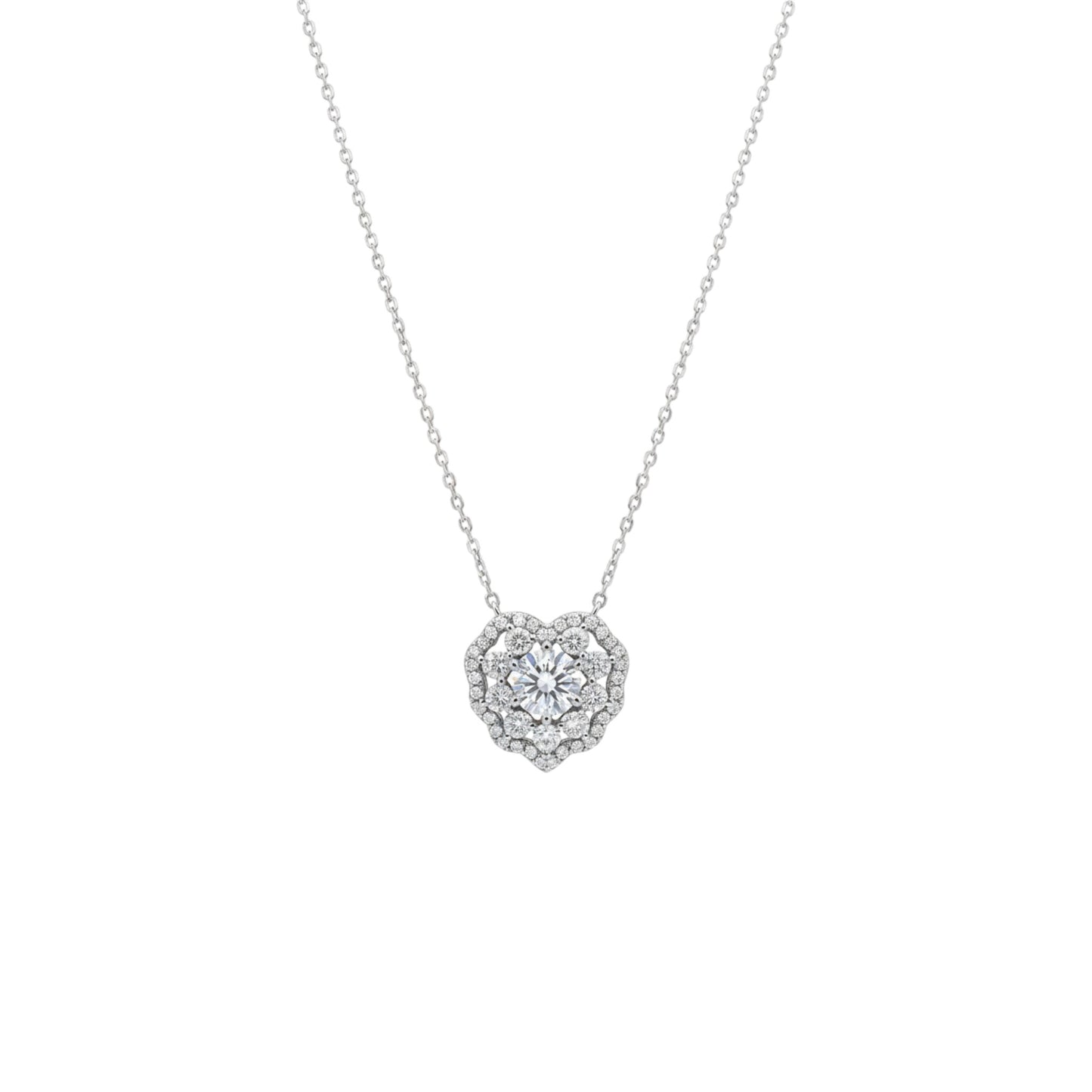 Moon Heart Moissanite Necklace in 925 Sterling Silver