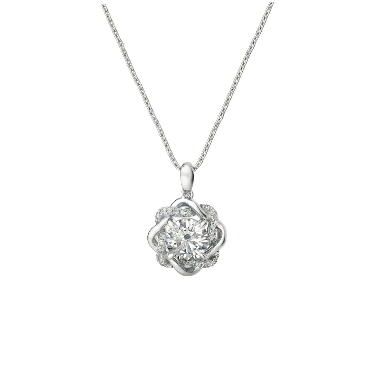 Moonstone Moissanite Necklace with VVS1 D gemstone in 925 sterling silver and intricate halo design